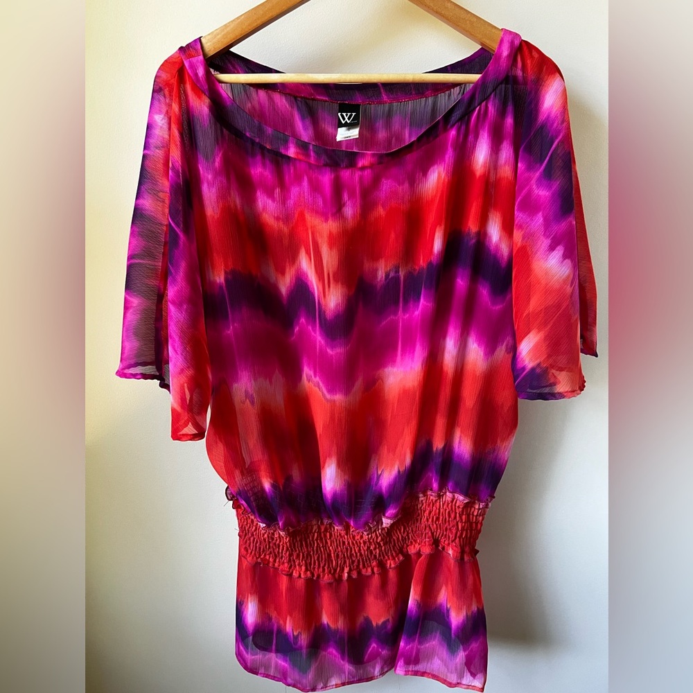 WORTH Swim Cover Up Tie Dyed Sheer Colorful Baggy Vacation Summer Oversized S